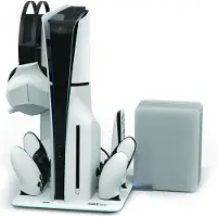 Maxx Tech MXT-DLX&LEDSL-PS5, Stand, PlayStation 5, Schwarz, Weiß, Multi, 342 mm, 58 mm