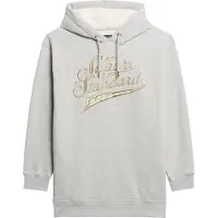 Superdry für Damen. W8011756A Graues Kapuzenkleid von Luxe mit metallischem Luxe-Logo (S/M), Lässig, Baumwolle, Langarm
