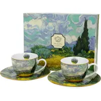 DUO sp. z o.o. DUO ART GALLERY 2er-Set Espressotassen 90 ml WHEAT FIELD mit Untertassen, New Bone China Porzellan