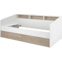 Vente-unique Tagesbett mit 2 Schubladen 90 x 200/190 cm – Eiche matt und Weiß