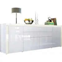 Vladon Sideboard La Paz V2, Germany, Kommode mit 2 Türen, 2 Schubkästen und 2 Klappen, Weiß Hochglanz/Weiß Hochglanz/Creme Hochglanz (200 x 72 x 35 cm)
