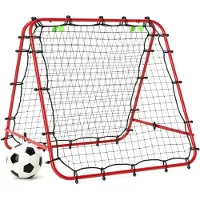 Zimilo Fußball Rebounder, Klappbares Kickback Tor 100x95x90 cm, Beidseitige Rückprallwand mit PE Netz, 5-fach Verstellbar, Stahlrahmen Rot