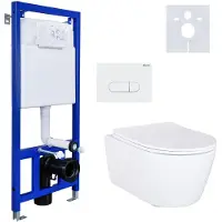 BELVIT Wand-WC Komplettset in Weiß – spülrandlos mit Softclose-Sitz, Vorwandelement, Drückerplatte und Schallschutz