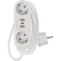 Emos Steckdosenleiste mit USB, 2-fach Mehrfachsteckdose, 1,5 Meter Verlängerungskabel, 2x USB-A + 1x USB-C Anschluss, max. 3,4A, für Innen, P0221U
