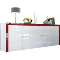 Vladon Sideboard La Paz V2, Germany, Kommode mit 2 Türen, 2 Schubkästen und 2 Klappen, Weiß Hochglanz/Weiß Hochglanz/Bordeaux Hochglanz (200 x 72 x 35 cm)