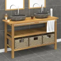 vidaXL Möbel Waschtisch mit Flussstein-Waschbecken Massivholz Teak - Badspiegel 3096590