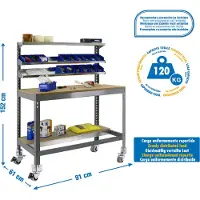 Simon Rack 338109211159074, Tragbare Werkbank, Stahl, Holz, Grau, Holz, 1560 mm, 610 mm, 910 mm