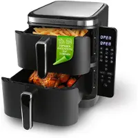 DS Produkte Kochwerk Vertikale Doppelkammer Heißluftfritteuse | Vertikaler Airfryer | Klappbares Touchdisplay | 10 Liter | Schwarz