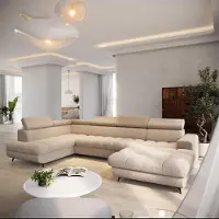 Masseno Ecksofa CORENO mit Schlaffunktion L-Form, Sofa mit Bettkasten, Wohnzimmersofa, Couch, Soffa, Bettsofa, Couchgarnitur- Beige, QUELLE 05