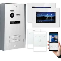 Balter EVO Aufputz Silber 7" WiFi Monitor Weiß + Talk Video Türsprechanlage Set 2 Familienhaus