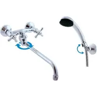 RAV MORAVA Wand-Wannenarmatur aus Chrom mit Handbrause und langem Auslauf SLEZAK Ihre Auswahl: Mit Handbrause mit schwenkbarem Halter,