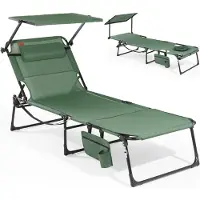 Homecall Sonnenliege klappbar mit Gesichtsaussparung – verstellbare Garten- und Campingliege bis 180 kg belastbar, grün