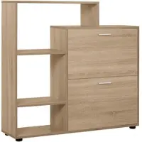 HOMCOM Holzschuhschrank mit Regal und Körben – Schuhschrank für den Eingangsbereich oder Flur – 101,5 x 25,5 x 98 cm