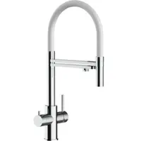 VIZIO 5 Wege Wasserhahn Küchenarmatur Edelstahl Massiv mit 360° Schwenkbarem Auslauf Abnehmbare 2 Strahl Handbrause Hochglanz Weiß