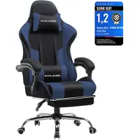 GTPLAYER Bürostuhl Gaming Stuhl Stoff Gaming Sessel Ergonomischer Gamer Stuhl mit Fußstütze, Kopfstütze Lendenkissen, Gepolstert Gaming Chair, BLAU