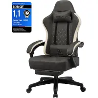 GTPLAYER Gaming Stuhl Ergonomischer Gaming Sessel Schreibtischstuhl Kunstleder, Federsitzkissen, Verbindungsarmlehnen und Fußstütze 150KG, GRAU