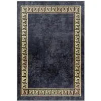 Carpetsale24 Waschbarer Kurzflor Teppich Läufer Schwarz 80x250 cm Mäander Design mit Rutschfester Rückseite, Ideal für Wohnzimmer, Schlafzimmer, Flur