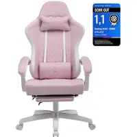 GTPLAYER Gaming Stuhl Stoff, Gaming Sessel mit Taschenfederkissen, ergonomischer Drehstuhl, Gamer Stuhl mit Fußstütze150 kg Belastbarkeit, pink-weiß