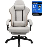 GTPLAYER Gaming Stuhl Ergonomischer Gaming Sessel Schreibtischstuhl PC Gamer Racing Stuhl mit Stoffoberfläche, Federsitzkissen mit Fußstütze Beige