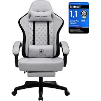 GTPLAYER Gaming Stuhl Ergonomischer Gaming Sessel Schreibtischstuhl PC Gamer Racing Stuhl mit Stoffoberfläche, Federsitzkissen mit Fußstütze hellgrau