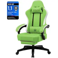 GTPLAYER Gaming Stuhl Ergonomischer Gaming Sessel Schreibtischstuhl Kunstleder, Federsitzkissen, Verbindungsarmlehnen und Fußstütze 150KG, grün