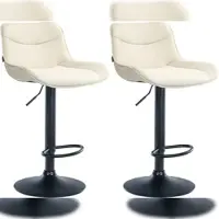 Décoshop26 - Set aus 2 ergonomisch geformten Drehhockern mit Ziernähten in cremefarbenem Stoff und schwarzem Metallgestell 10_0006005
