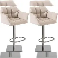 Décoshop26 - Set aus 2 verstellbaren Barhockern in beigefarbenem Stoff mit gepolsterter umlaufender Sitzfläche und quadratischem 10_0005837