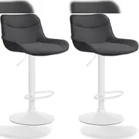 Décoshop26 - Set aus 2 ergonomisch geformten Drehhockern mit Ziernähten in dunkelgrauem Stoff und weißem Metallgestell 10_0005996