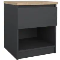 Wellhome - Nachttisch mit 1 Schublade in den Farben Matt-Grau und Eiche 41 x 40 x 50 cm - Sil Mat Grey