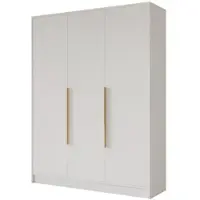 ALTDECOR Kleiderschrank PERE - 150x200x51 Weiß Schrank Garderobenschrank Mehrzweckschrank mit modernen glatte Fronten und goldenen Griffen