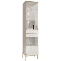 Lookway VITRINE AURORA in Weiß hochglanz mit LED-Beleuchtung mit gerade Goldchrom Fuße