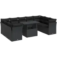 vidaXL 10-tlg. Garten-Sofagarnitur mit Kissen Schwarz Poly Rattan
