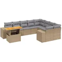 vidaXL 10-tlg. Garten-Sofagarnitur mit Kissen Beige Poly Rattan