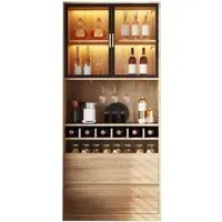 Merax Hochschrank 80x40x180 cm, Vitrine & Spirituosenschrank, Aufbewahrungsschrank mit LED, Glastüren, Weinregal, 2 Schubladen, Naturholzfarbe