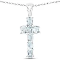 Vira Jewels Anhänger mit Kette 925-Sterling Silber rhodiniert Glänzend Aquamarine hellblau