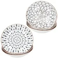 MamboCat 6er Set Yama Suppenteller Ø20cm Steingut Blau Weiß Tropfen Floral Pasta Salat