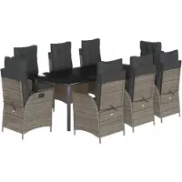 vidaXL 9-tlg. Garten-Essgruppe mit Kissen Grau Poly Rattan