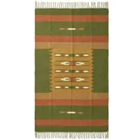Homescapes KELIM-TEPPICH Lundi Green handgewebt 90/150 cm