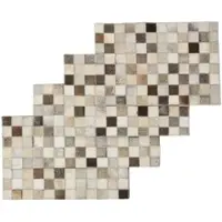 Homescapes TISCHSET 4er-Set grau-beige, Patchwork-Karo, Fell & Leder, 30/46 cm