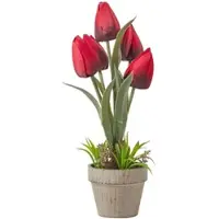 Homescapes KUNSTBLUMEN Tulpen rot im Steinoptik-Topf, 27 cm