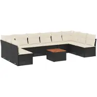 vidaXL 11-tlg. Garten-Sofagarnitur mit Kissen Schwarz Poly Rattan
