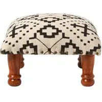 Homescapes HOCKER Reva mit Holzbeinen, schwarz-creme gemustert, 40/40 cm