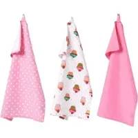 Homescapes GESCHIRRTÜCHER Cupcakes, 3er-Set, 100% Baumwolle