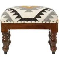 Homescapes KELIM-HOCKER Agra mit Holzbeinen, Ethno-Muster, 50/40/30 cm