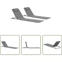 The Living Store Klappbare Strandmatte 2 Stk. Stahl und Stoff Grau