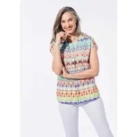 Goldner Kurzarm Printbluse für Damen multicolor in bunt / gemustert | Gr.: 46