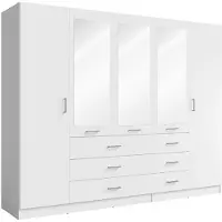 Meublorama Schrank KALISTA 250 cm weiß mit Spiegeln und 6 Schubladen