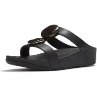 FitFlop Damen Fino Marbled-Stone H-Bar Slides Black-Schuhgröße 37