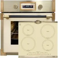 Kaiser Herd Set Autark EH 6427 ElfAD Retro Pyrolyse Einbau Backofen 73L Elfebeinfarbiges Glas 60 cm+KCT 6195 IElfEm Induktionskochfeld 60cm