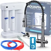 ARI Wasserfilter Set Morion mit 3-Wege Küchenarmatur Grafit, Umkehrosmose, ausziehbare Brause, 360° schwenkbar